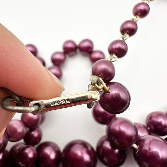 Vintage Japan Purple Metallic Round Bead Four Strand Necklace Clip Earrings Set - Picture 5 of 6